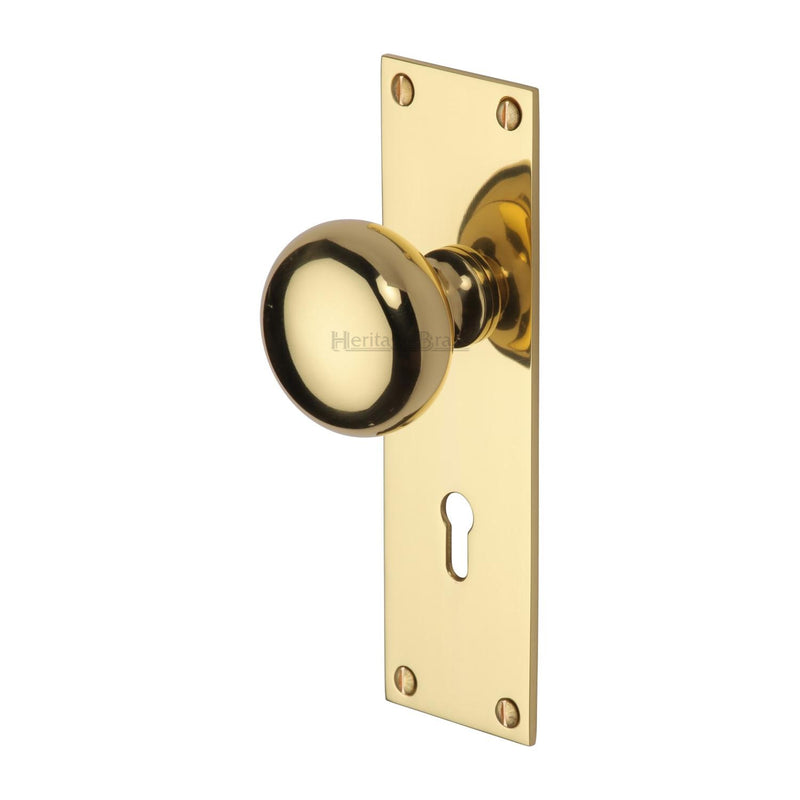 Heritage Brass Mortice Knob on Lock Plate Balmoral Design Polished Brass finish - BAL8500-PB - Choice Handles