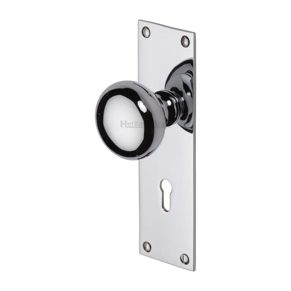 Heritage Brass Mortice Knob on Lock Plate Balmoral Design Polished Chrome finish - BAL8500-PC - Choice Handles