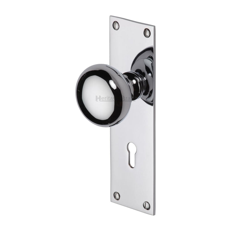 Heritage Brass Mortice Knob on Lock Plate Balmoral Design Polished Chrome finish - BAL8500-PC - Choice Handles