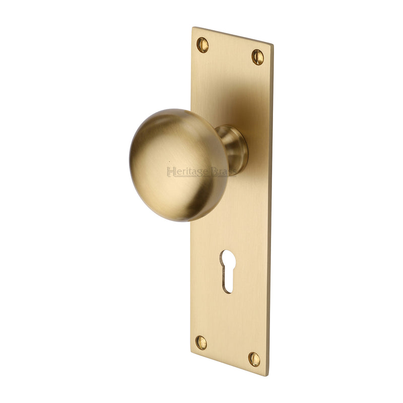 Heritage Brass Mortice Knob on Lock Plate Balmoral Design Satin Brass finish - BAL8500-SB - Choice Handles