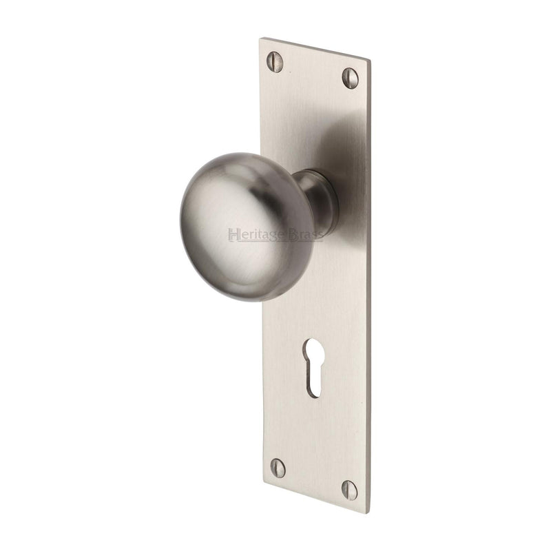 Heritage Brass Mortice Knob on Lock Plate Balmoral Design Satin Nickel finish - BAL8500-SN - Choice Handles
