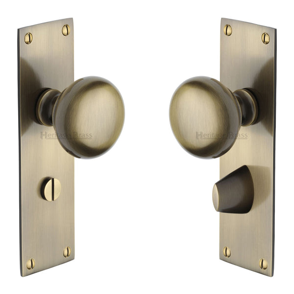Heritage Brass Mortice Knob on Bathroom Plate Balmoral Design Antique finish - BAL8530-AT - Choice Handles
