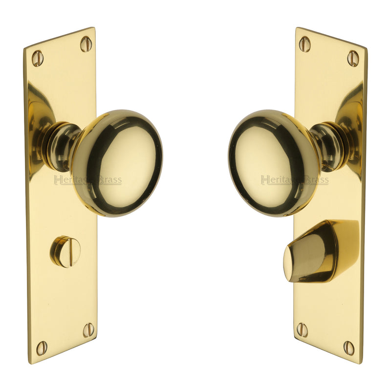 Heritage Brass Mortice Knob on Bathroom Plate Balmoral Design Polished Brass finish - BAL8530-PB - Choice Handles