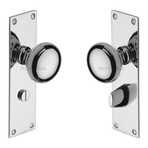 Heritage Brass Mortice Knob on Bathroom Plate Balmoral Design Polished Chrome finish - BAL8530-PC - Choice Handles