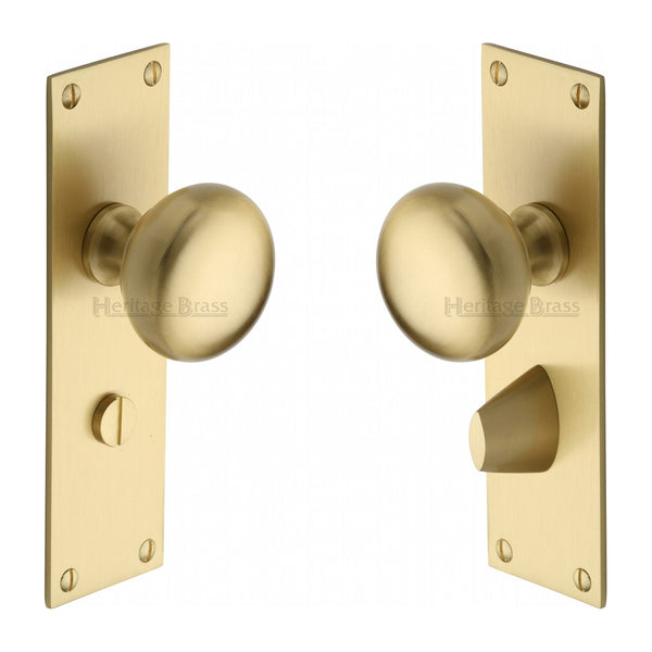 Heritage Brass Mortice Knob on Bathroom Plate Balmoral Design Satin Brass finish - BAL8530-SB - Choice Handles