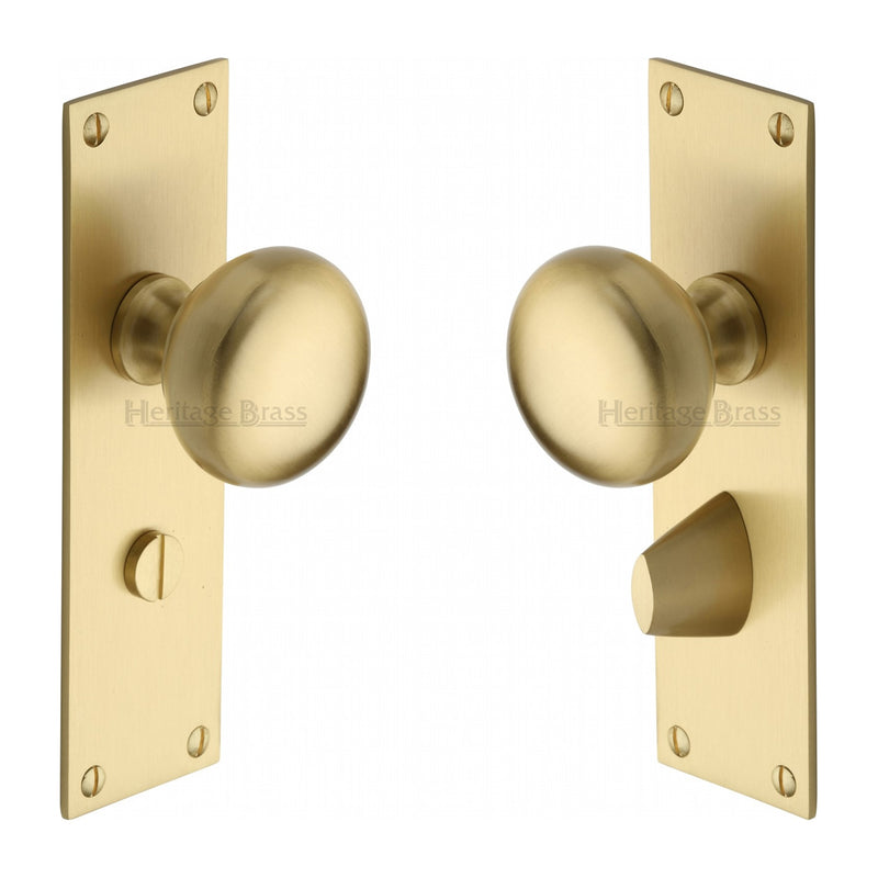 Heritage Brass Mortice Knob on Bathroom Plate Balmoral Design Satin Brass finish - BAL8530-SB - Choice Handles