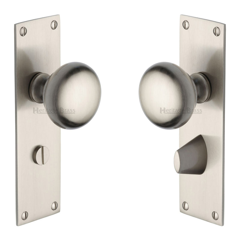 Heritage Brass Mortice Knob on Bathroom Plate Balmoral Design Satin Nickel finish - BAL8530-SN - Choice Handles