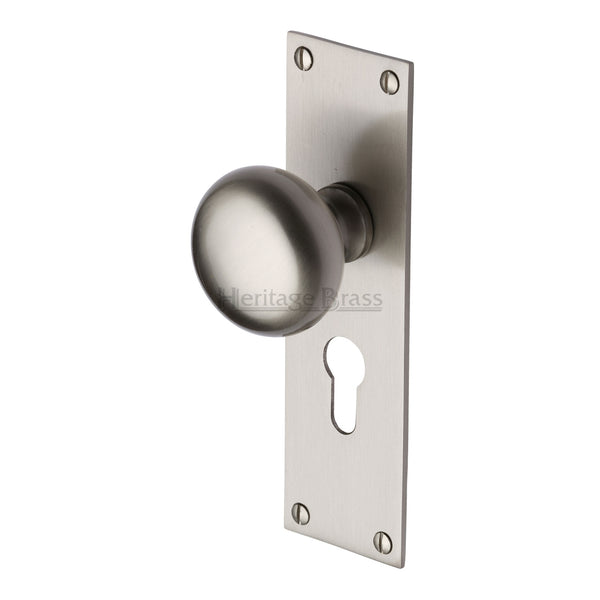 Heritage Brass Mortice Knob on Euro Profile Plate Balmoral Design Satin Nickel finish - BAL8548-SN - Choice Handles