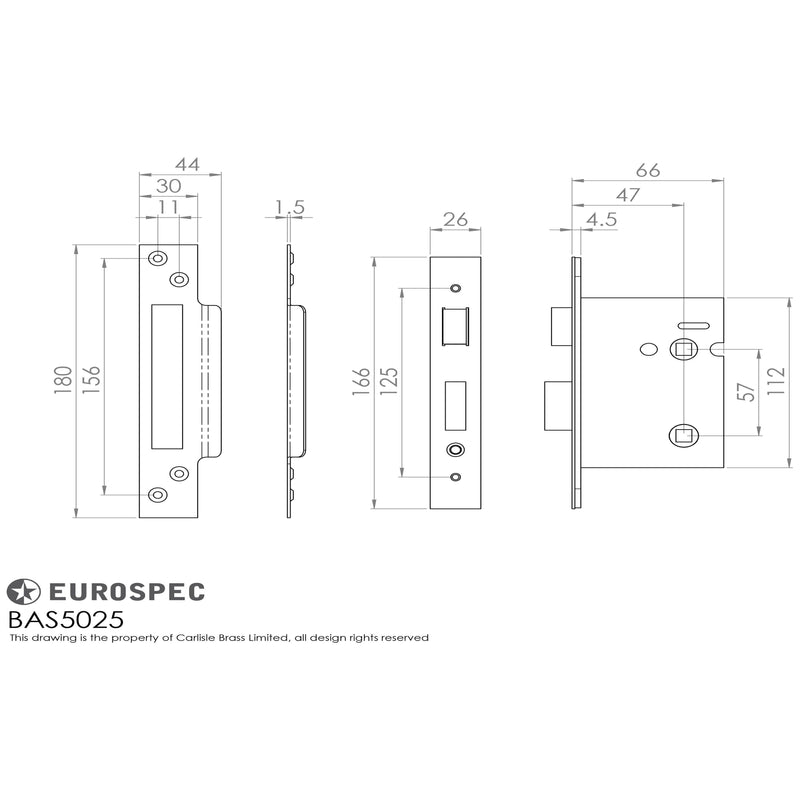 Eurospec - Bathroom Lock 64mm - PVD - BAS5025PVD - Choice Handles