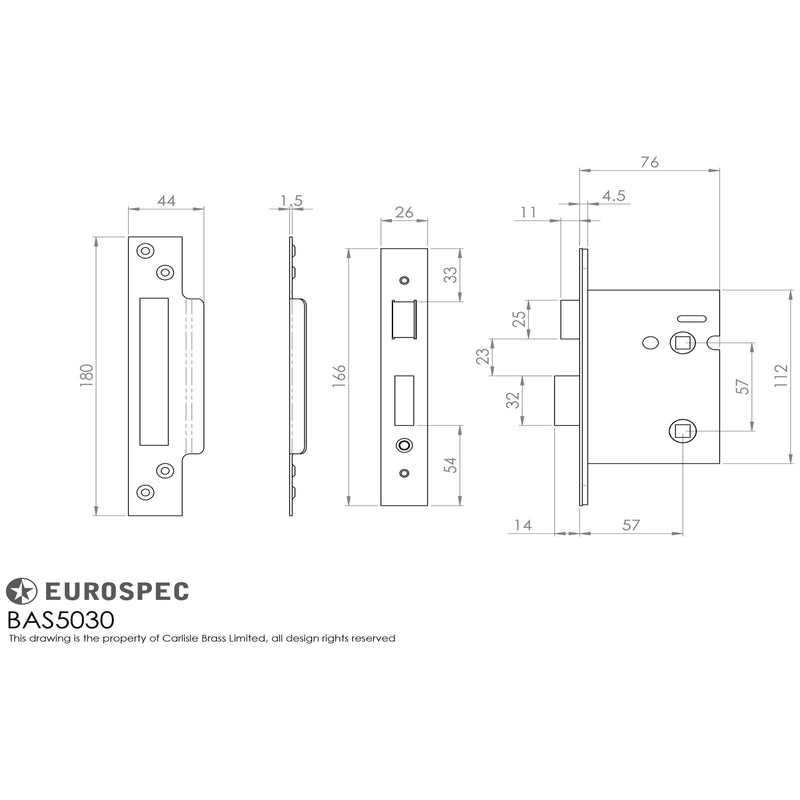 Eurospec - Bathroom Lock 76mm - PVD - BAS5030PVD - Choice Handles