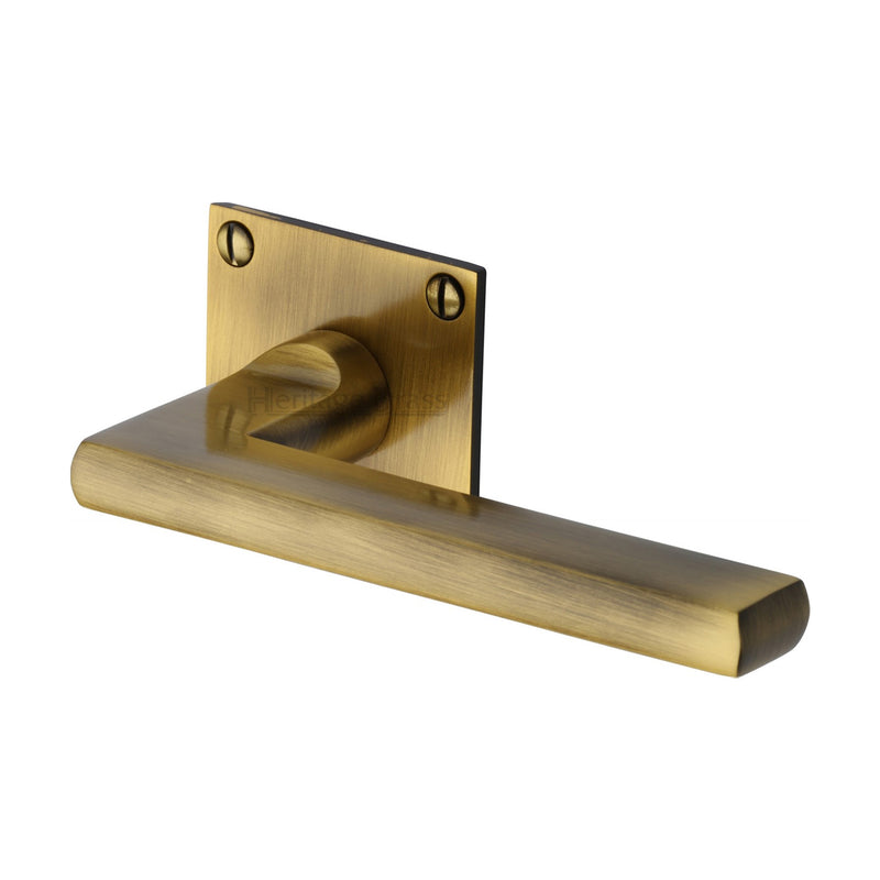 Heritage Brass Door Handle Lever Latch on Square Rose Trident Design Antique finish - BAU2910-AT - Choice Handles