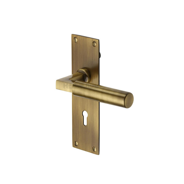 Heritage Brass Door Handle Lever Lock Bauhaus Design Antique finish
 - BAU7300-AT - Choice Handles