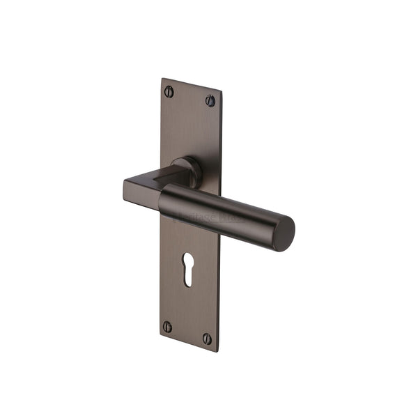 Heritage Brass Door Handle Lever Lock Bauhaus Design Matt Bronze finish - BAU7300-MB - Choice Handles