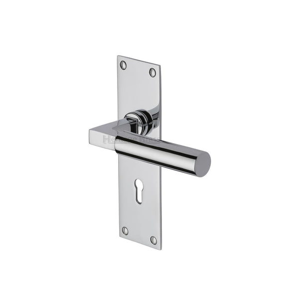 Heritage Brass Door Handle Lever Lock Bauhaus Design Polished Chrome finish - BAU7300-PC - Choice Handles