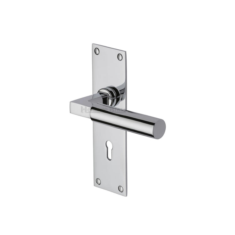 Heritage Brass Door Handle Lever Lock Bauhaus Design Polished Chrome finish - BAU7300-PC - Choice Handles