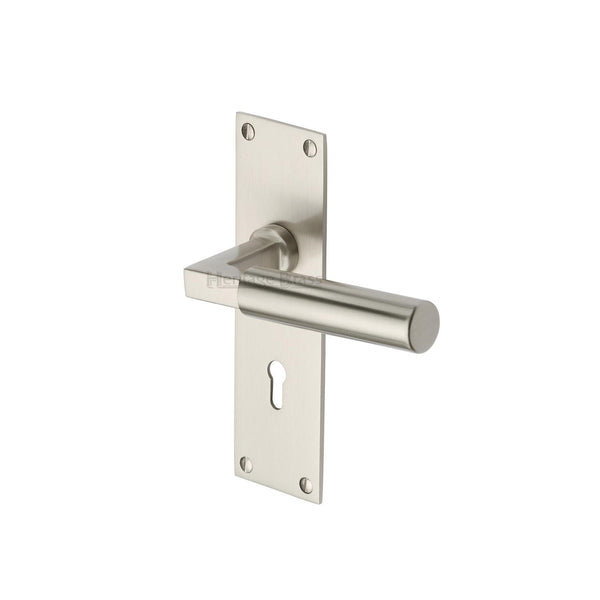 Heritage Brass Door Handle Lever Lock Bauhaus Design Satin Nickel finish - BAU7300-SN - Choice Handles