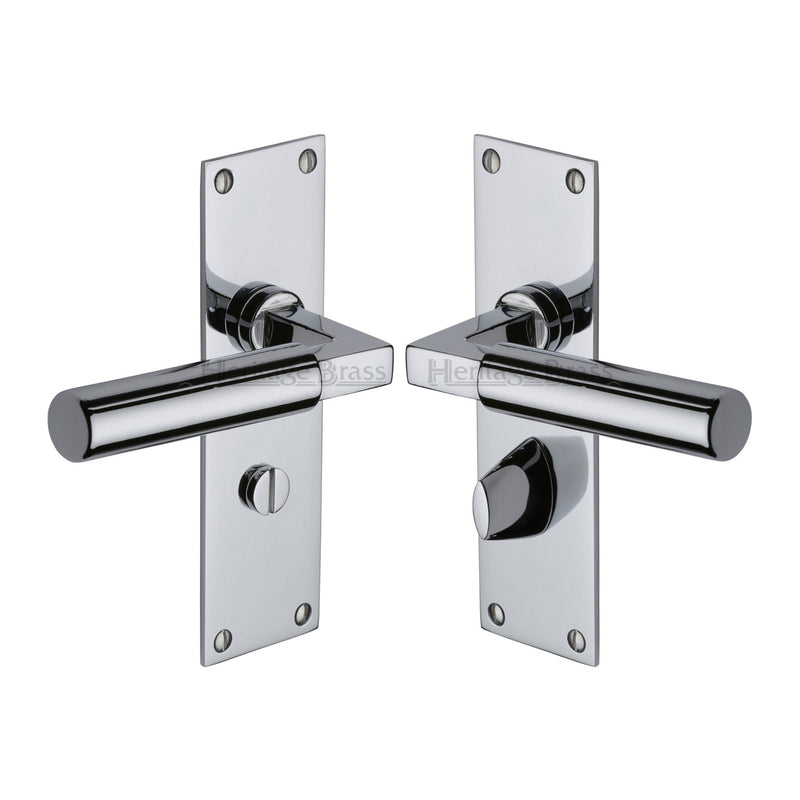 Heritage Brass Door Handle for Bathroom Bauhaus Design Polished Chrome finish - BAU7330-PC - Choice Handles