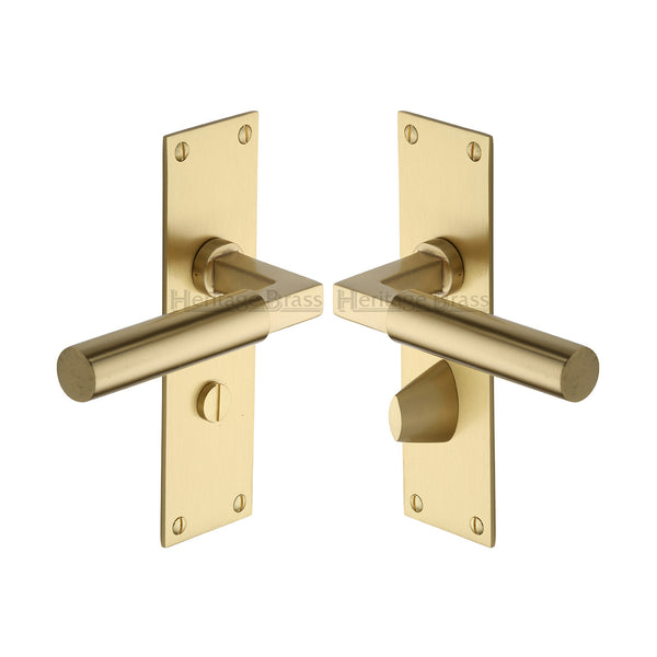 Heritage Brass Door Handle for Bathroom Bauhaus Design Satin Brass finish - BAU7330-SB - Choice Handles
