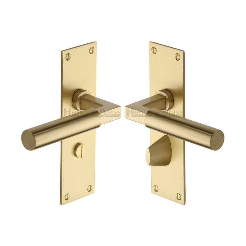 Heritage Brass Door Handle for Bathroom Bauhaus Design Satin Brass finish - BAU7330-SB - Choice Handles