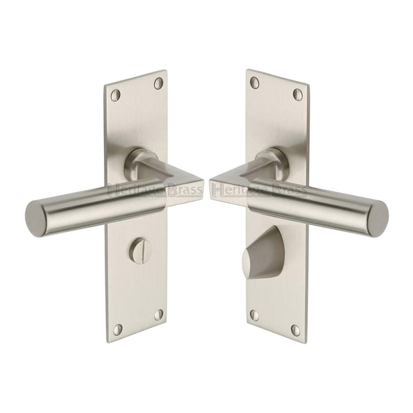 Heritage Brass Door Handle for Bathroom Bauhaus Design Satin Nickel finish - BAU7330-SN - Choice Handles