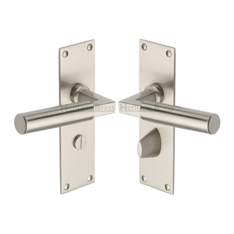 Heritage Brass Door Handle for Bathroom Bauhaus Design Satin Nickel finish - BAU7330-SN - Choice Handles