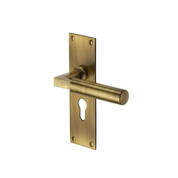 Heritage Brass Door Handle for Euro Profile Plate Bauhaus Design Antique finish - BAU7348-AT - Choice Handles