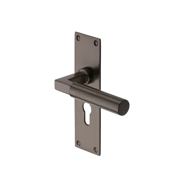 Heritage Brass Door Handle for Euro Profile Plate Bauhaus Design Matt Bronze finish - BAU7348-MB - Choice Handles