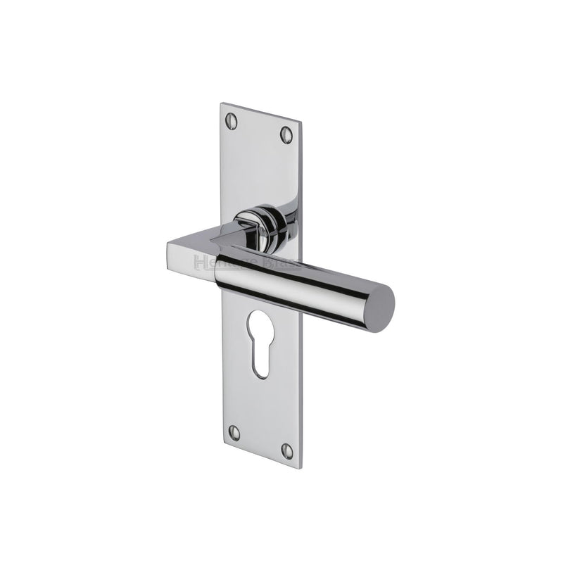 Heritage Brass Door Handle for Euro Profile Plate Bauhaus Design Polished Chrome finish - BAU7348-PC - Choice Handles