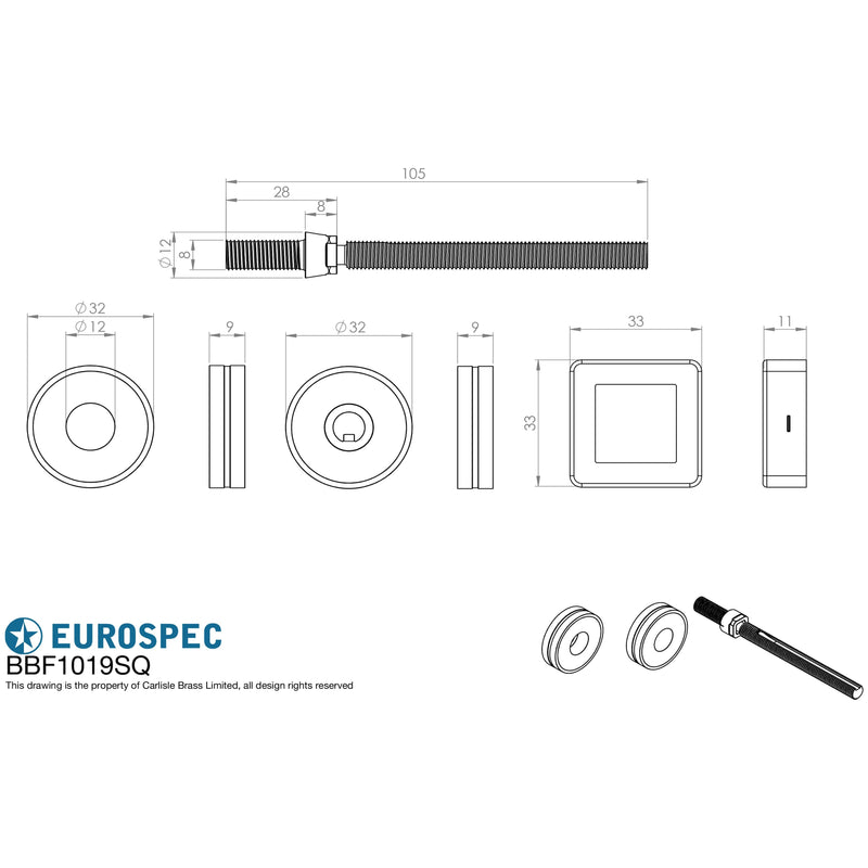 Eurospec - Back To Back Fixing Pack - 19mm Dia. Pull Handle - Satin Stainless Steel - BBF1019SSS/SQ