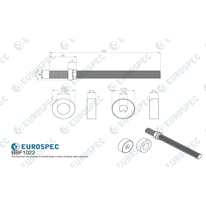 Eurospec - Back To Back Fixing Pack - 22mm Dia. Pull Handle - Satin Stainless Steel - BBF1022SSS