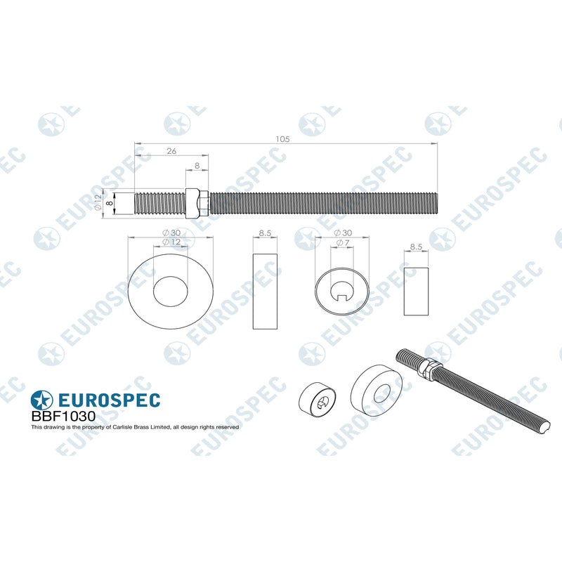 Eurospec - Back To Back Fixing Pack - 30mm Dia. Pull Handle - Satin Stainless Steel - BBF1030/2SSS