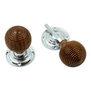 Prima - Rosewood Reeded Wooden Door Knobs - Bright Chrome - BC2036