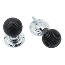 Prima - Ebony Reeded Wooden Door Knobs - Bright Chrome - BC2038