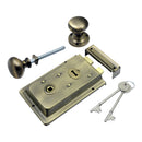 Prima - Door Rim Lock + Mushroom Rim Knob 155mm x 105mm - Antique Brass - BH1015XL
