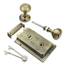 Prima - Door Rim Lock + Reeded Rim Knob 155mm x 105mm - Antique Brass - BH1016XL