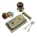 Prima - Door Rim Lock + Rosewood Mushroom Rim Knob 155mm x 105mm - Antique Brass - BH1021XL