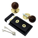 Prima - Door Rim Lock + Rosewood Reeded Rim Knob 155mm x 105mm - Black - BH1022BL
