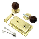 Prima - Door Rim Lock + Rosewood Reeded Rim Knob 155mm x 105mm - Polished Brass - BH1022PB