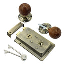 Prima - Door Rim Lock + Rosewood Reeded Rim Knob 155mm x 105mm - Antique Brass - BH1022XL