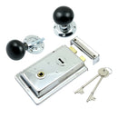 Prima - Door Rim Lock + Ebony Mushroom Rim Knob 155mm x 105mm - Bright Chrome - BH1023BC