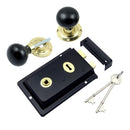 Prima - Door Rim Lock + Ebony Mushroom Rim Knob 155mm x 105mm - Black - BH1023BL