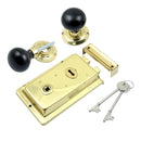 Prima - Door Rim Lock + Ebony Mushroom Rim Knob 155mm x 105mm - Polished Brass - BH1023PB