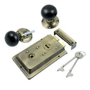 Prima - Door Rim Lock + Ebony Mushroom Rim Knob 155mm x 105mm - Antique Brass - BH1023XL