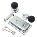 Prima - Door Rim Lock + Ebony Reeded Rim Knob 155mm x 105mm - Bright Chrome - BH1024BC