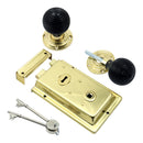Prima - Door Rim Lock + Ebony Reeded Rim Knob 155mm x 105mm - Polished Brass - BH1024PB