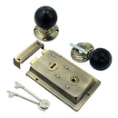 Prima - Door Rim Lock + Ebony Reeded Rim Knob 155mm x 105mm - Antique Brass - BH1024XL