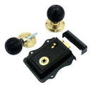 Prima - Door Fancy Rim Lock + Ebony Reeded Rim Knob 125mm x 120mm - Black - BH1028BL