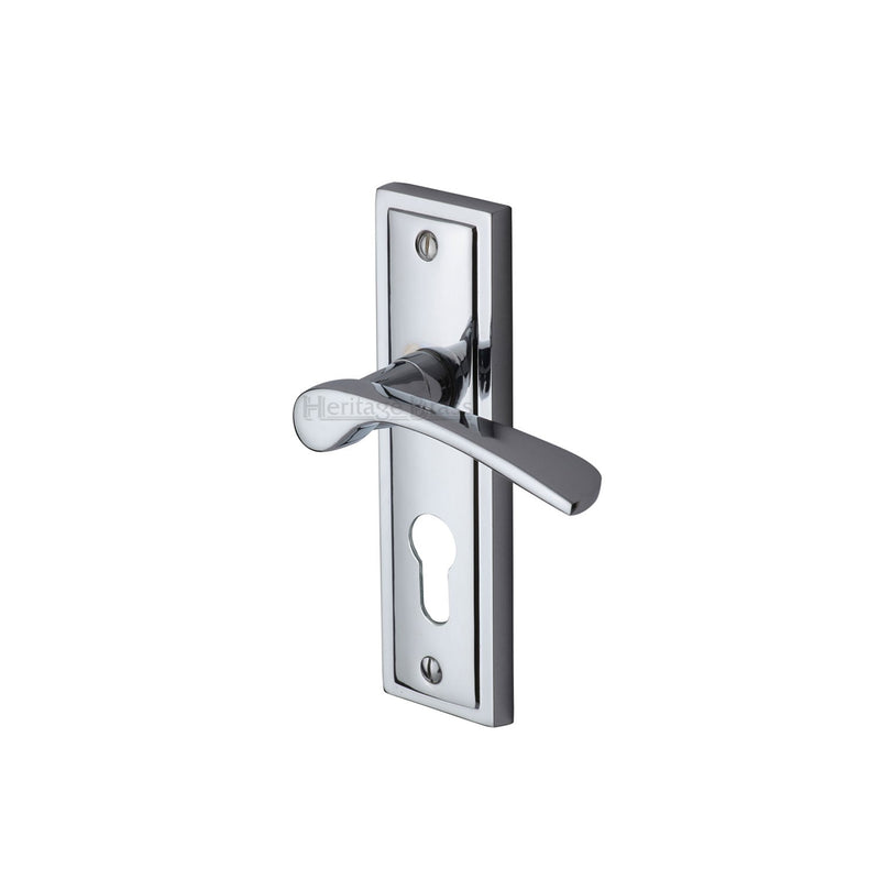 Heritage Brass Door Handle for Euro Profile Plate Boston Design Polished Chrome finish - BOS1048-PC - Choice Handles