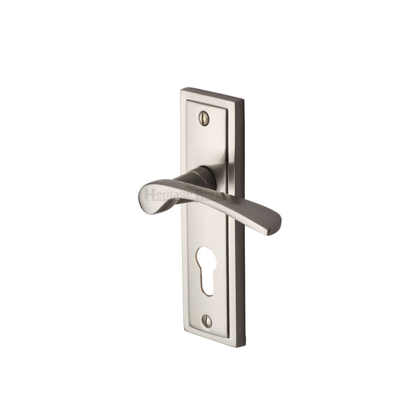 Heritage Brass Door Handle for Euro Profile Plate Boston Design Satin Nickel finish - BOS1048-SN - Choice Handles