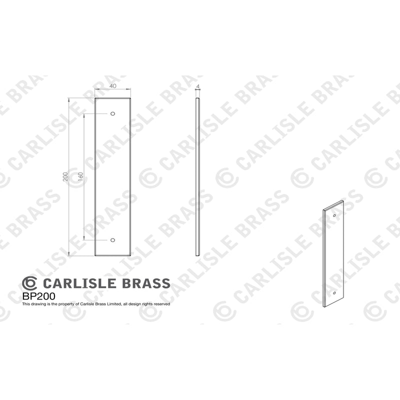 Carlisle Brass - 200 X 40mm Square Cabinet Hardware Backplate 160mm C/C - Satin Nickel - BP200SN - Choice Handles